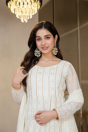 Premium Ivory Anarkali with Royal Finish Elegance Anarkali Suit Set