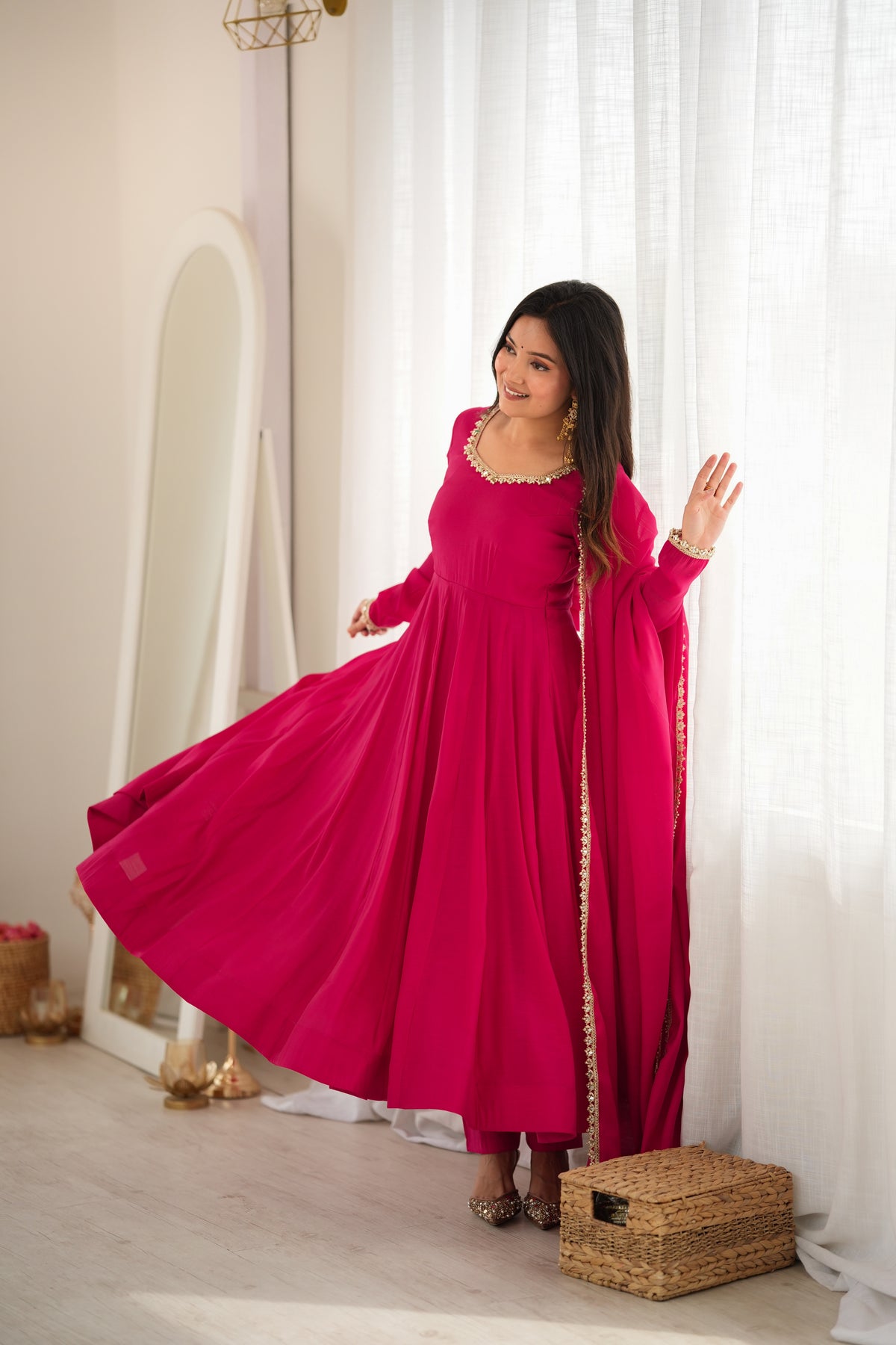 Pink Mal Chanderi Silk Anarkali Suit