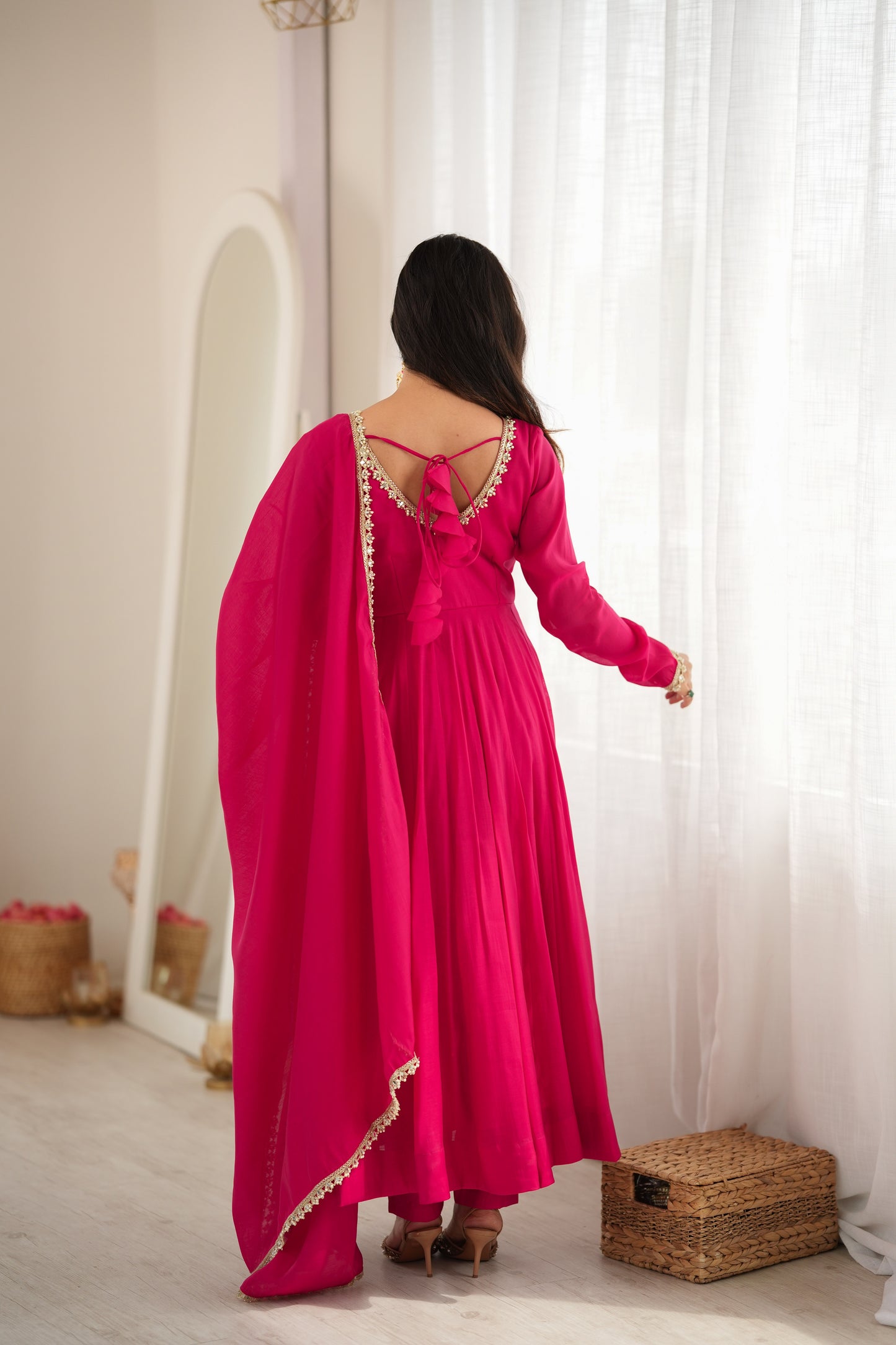 Pink Mal Chanderi Silk Anarkali Suit