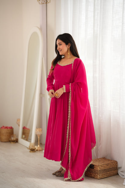 Pink Mal Chanderi Silk Anarkali Suit