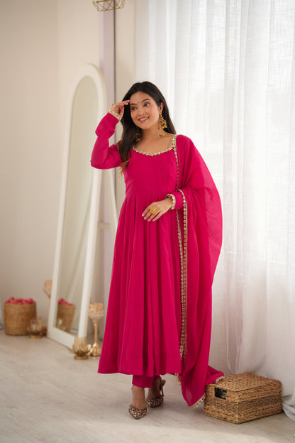 Pink Mal Chanderi Silk Anarkali Suit