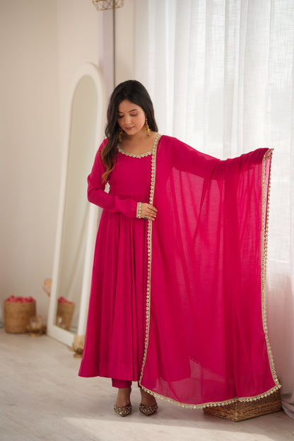 Pink Mal Chanderi Silk Anarkali Suit