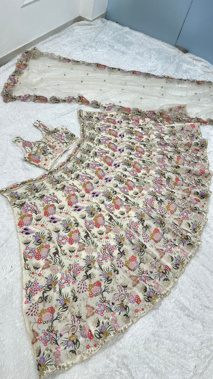 Multicolor Floral Embroidered Faux Georgette Lehenga Choli With Net Dupatta