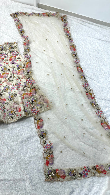 Multicolor Floral Embroidered Faux Georgette Lehenga Choli With Net Dupatta