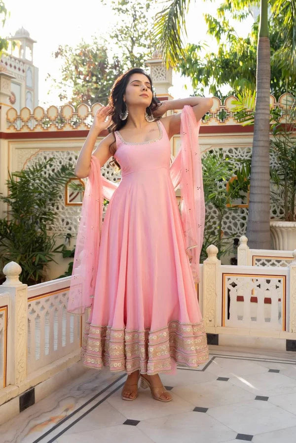 Pink Flared Anarkali Suit Set