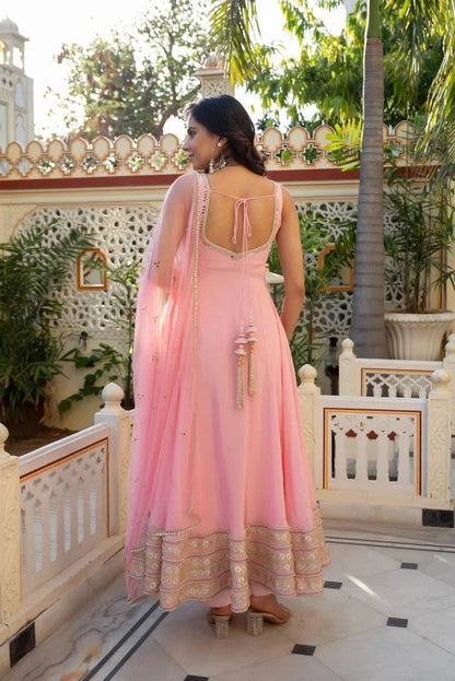 Pink Flared Anarkali Suit Set