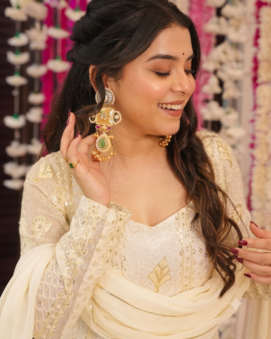 Off White Sequin Embroidered Anarkali Suit