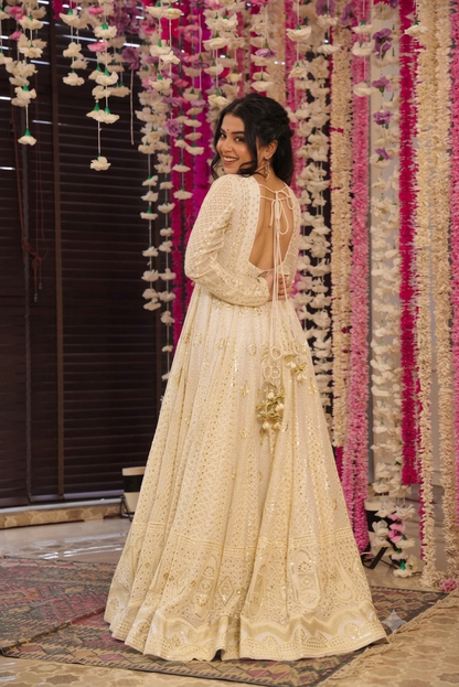Off White Sequin Embroidered Anarkali Suit