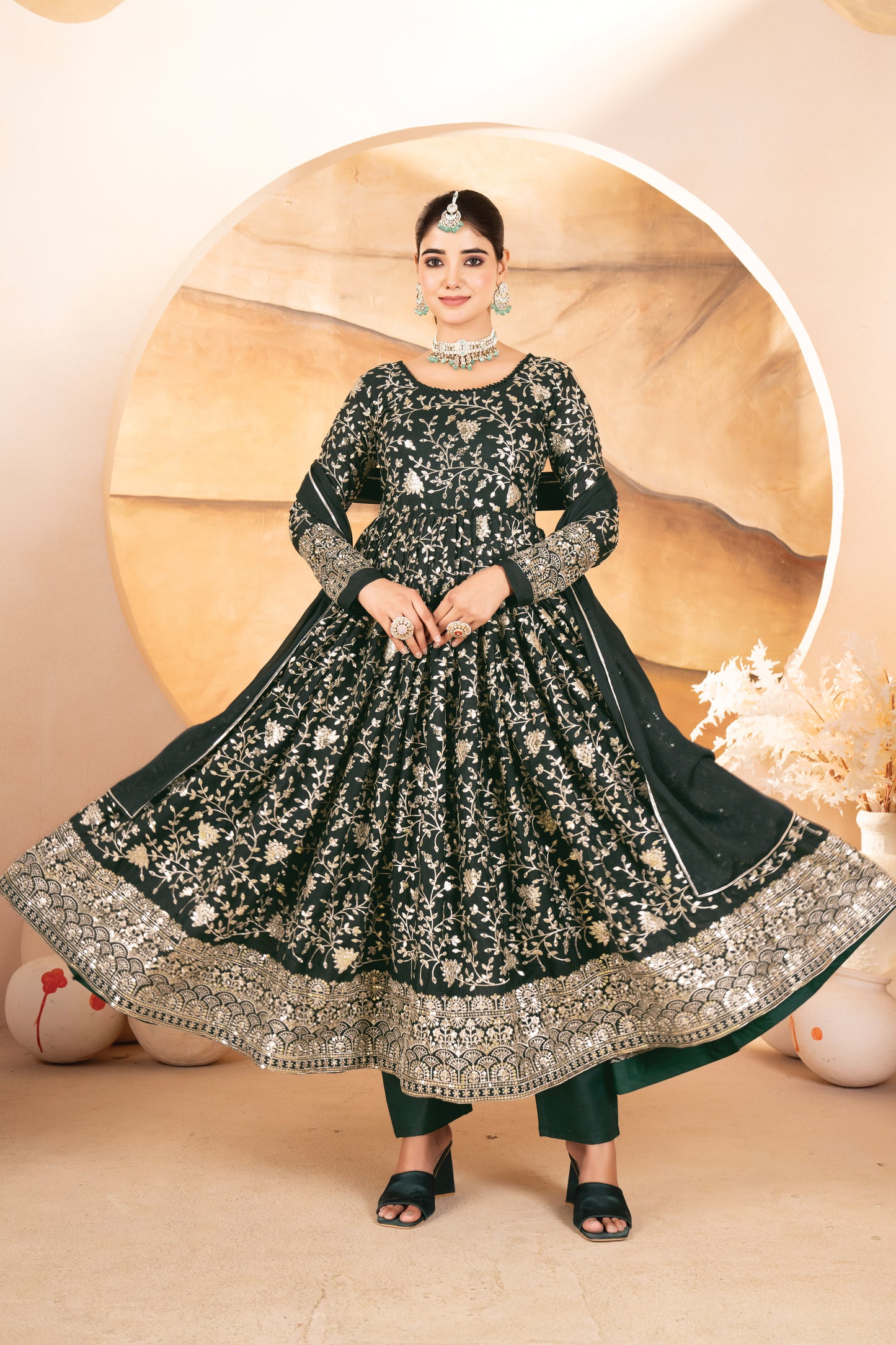 Designer Heavy Thread & Sequins Embroidered Anarkali Suit