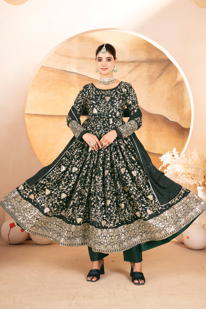 Designer Heavy Thread & Sequins Embroidered Anarkali Suit