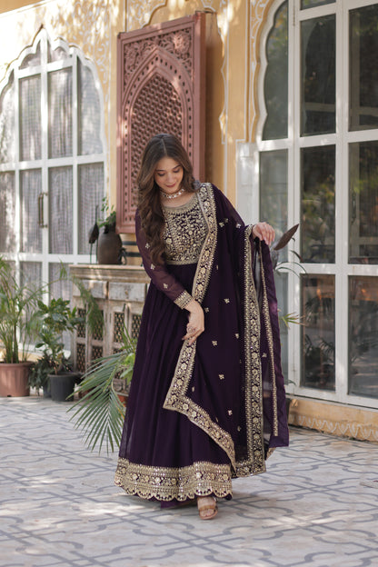 Royal Wine Georgette Anarkali Heavy Suit Set