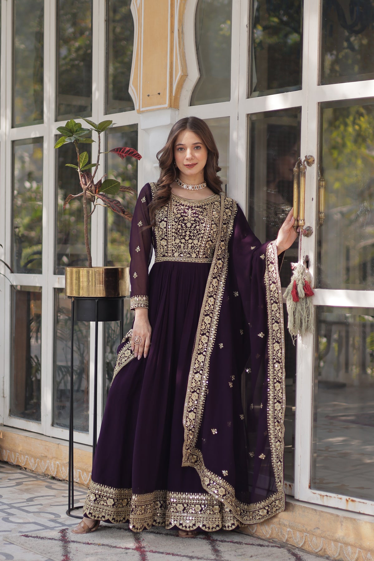 Royal Wine Georgette Anarkali Heavy Suit Set