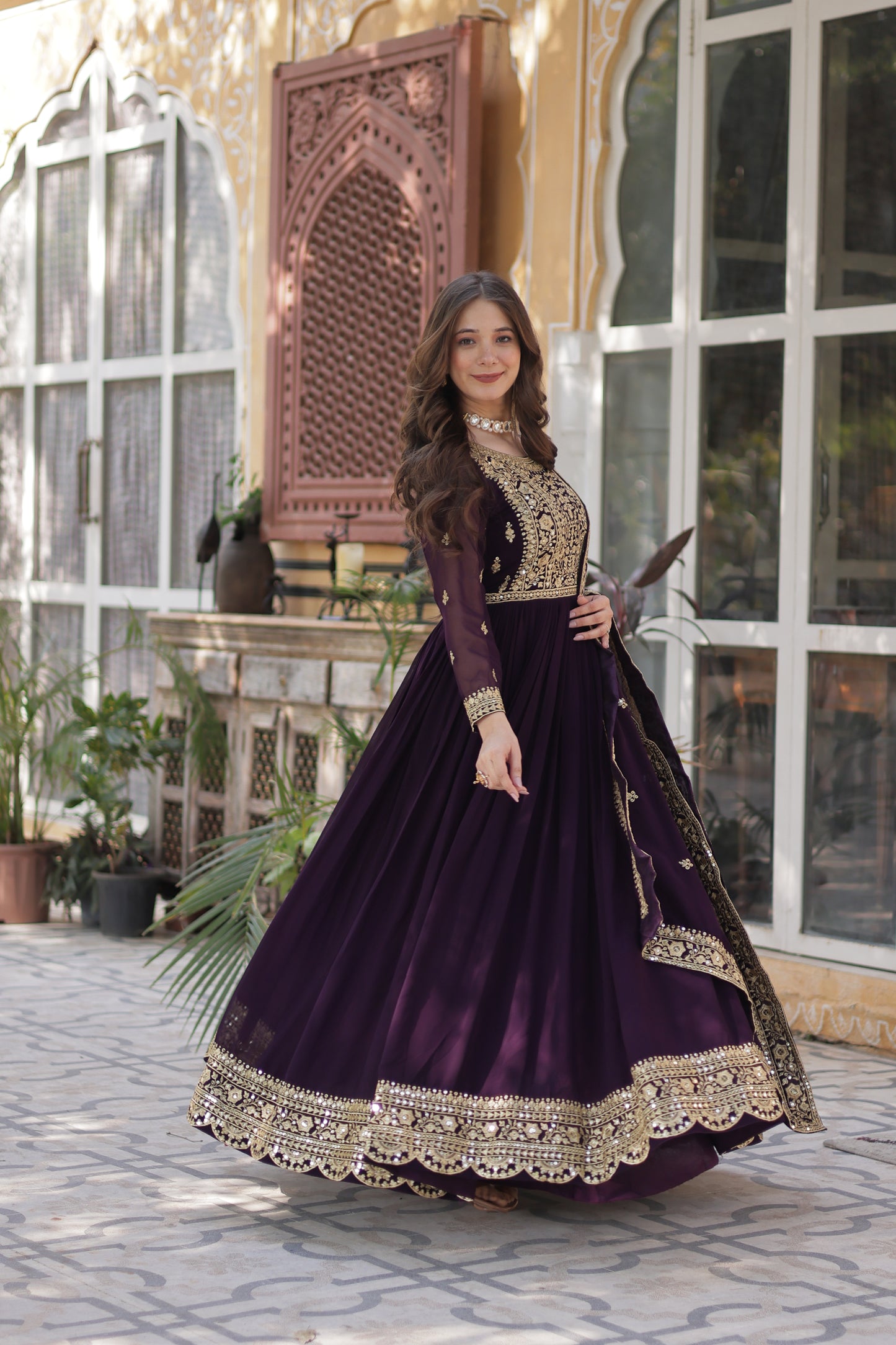 Royal Wine Georgette Anarkali Heavy Suit Set