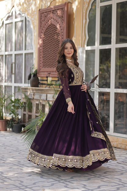 Royal Wine Georgette Anarkali Heavy Suit Set