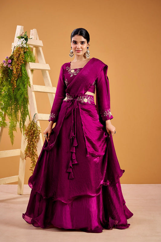 3 in 1 Traditional Stitched Lehenga Set With Color