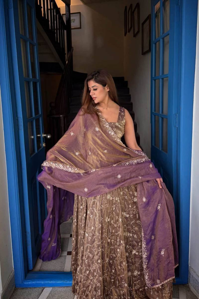 Classic Wine Flared Anarkali Suit with Dupatta