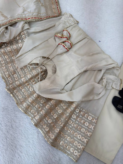 Cream Chinon Silk Embroidered Anarkali Gown
