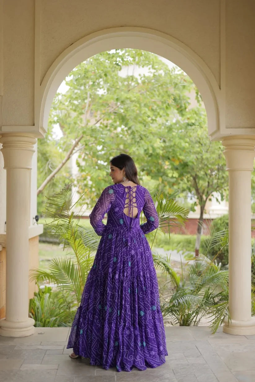 Bandhani Print Kutchi Patchwork Faux Georgette Gown