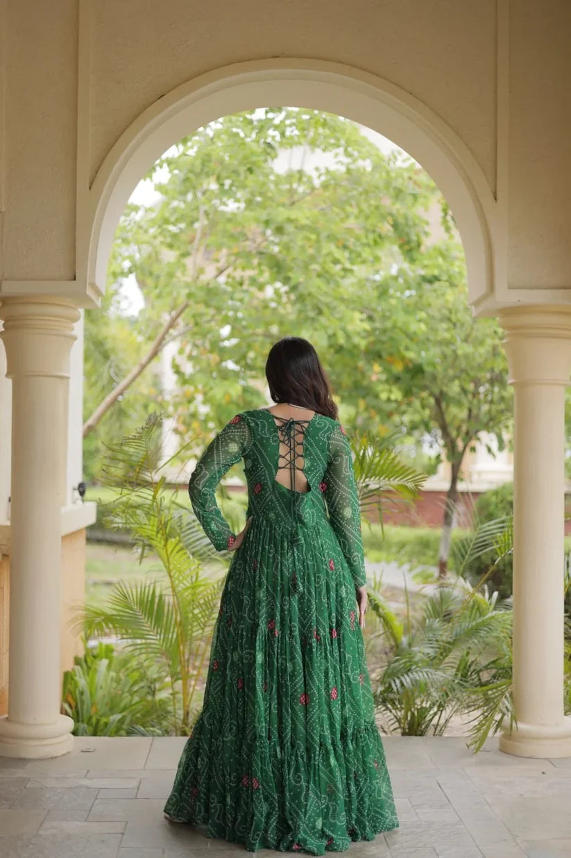 Bandhani Print Kutchi Patchwork Faux Georgette Gown
