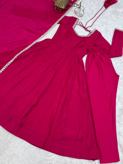 Pink Mal Chanderi Silk Anarkali Suit