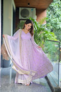 Lavender Faux Blooming Sequin Embroidered Anarkali