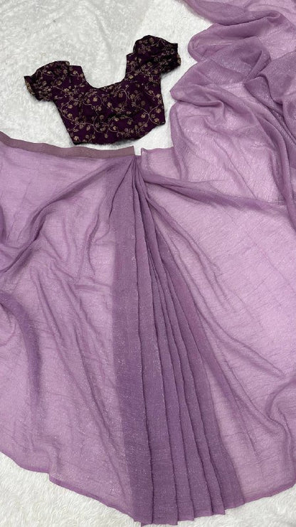 Sparkle Silk Ready To Wear Saree With Banarasi Silk Blouse