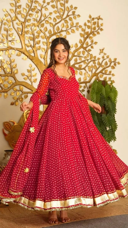 Red Digital Printed Anarkali Suit