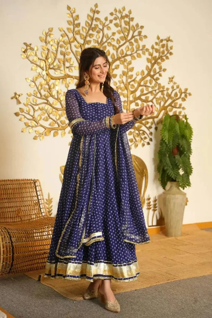Navy Blue Digital Printed Anarkali Suit
