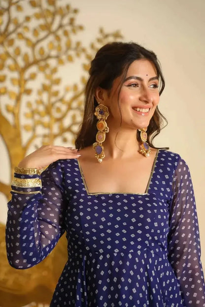 Navy Blue Digital Printed Anarkali Suit