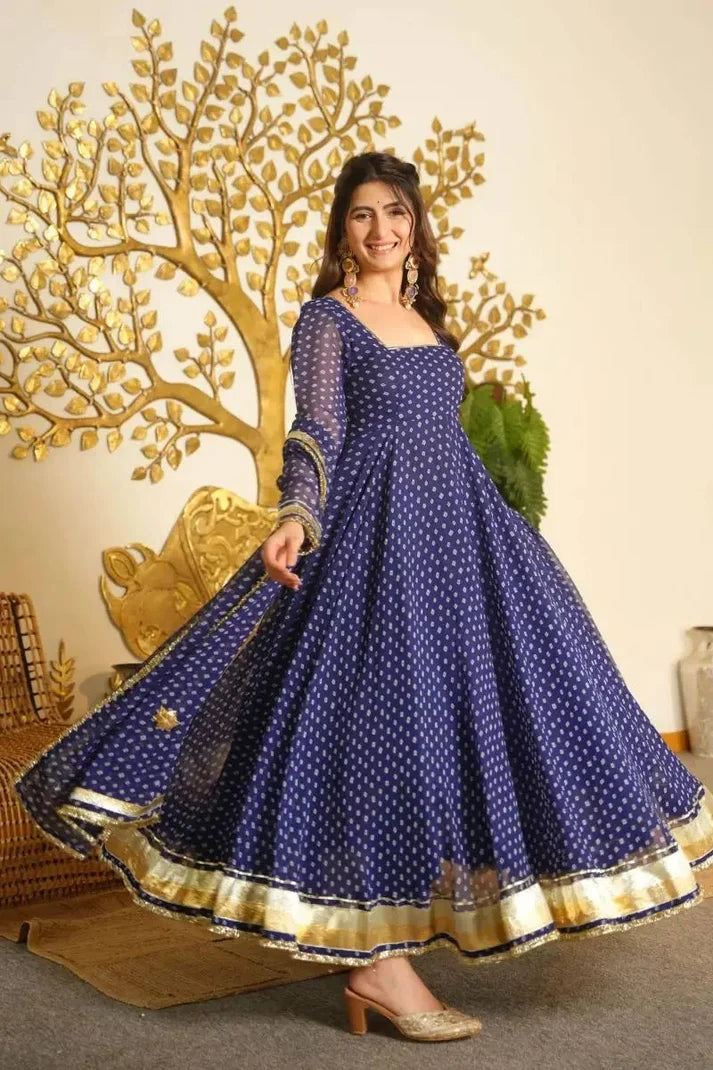 Navy Blue Digital Printed Anarkali Suit