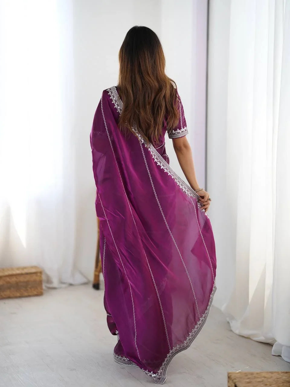 Organza Silk Saree with Thread & Sequin Embroidery | Chicorawear