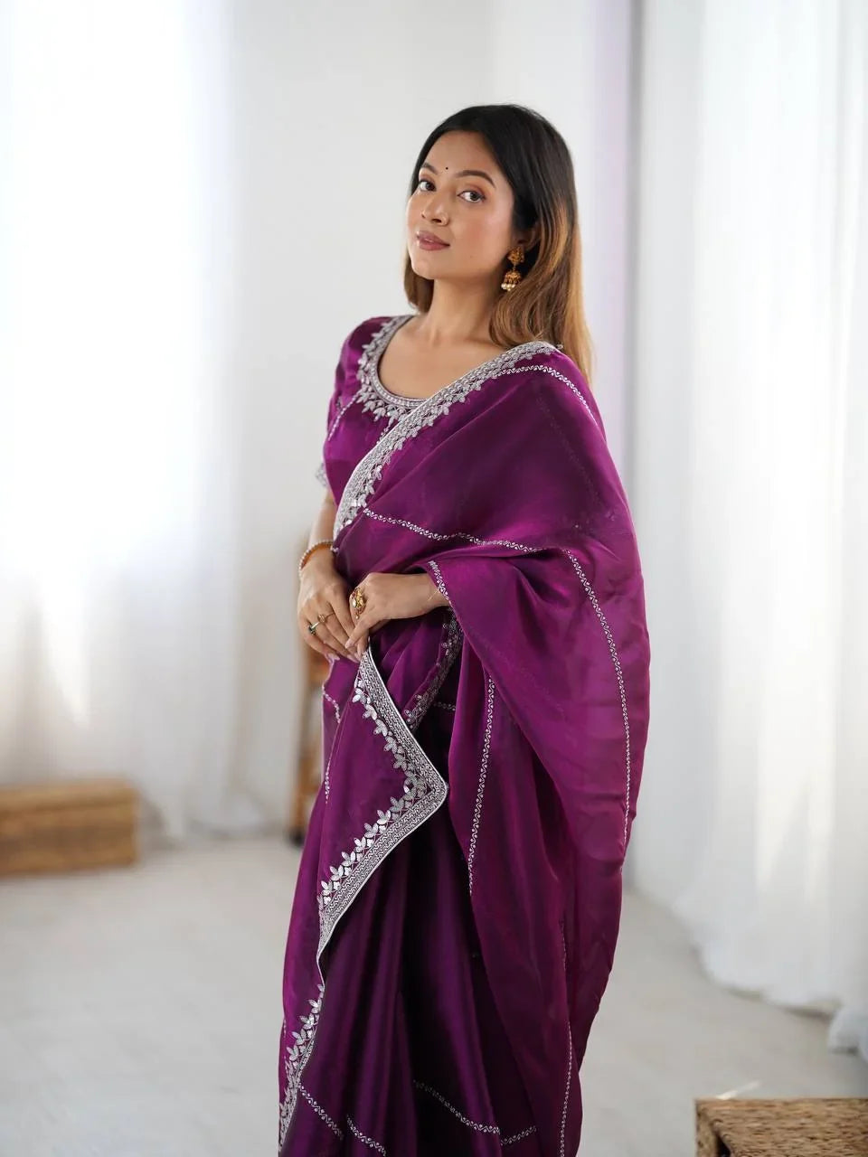Organza Silk Saree with Thread & Sequin Embroidery | Chicorawear