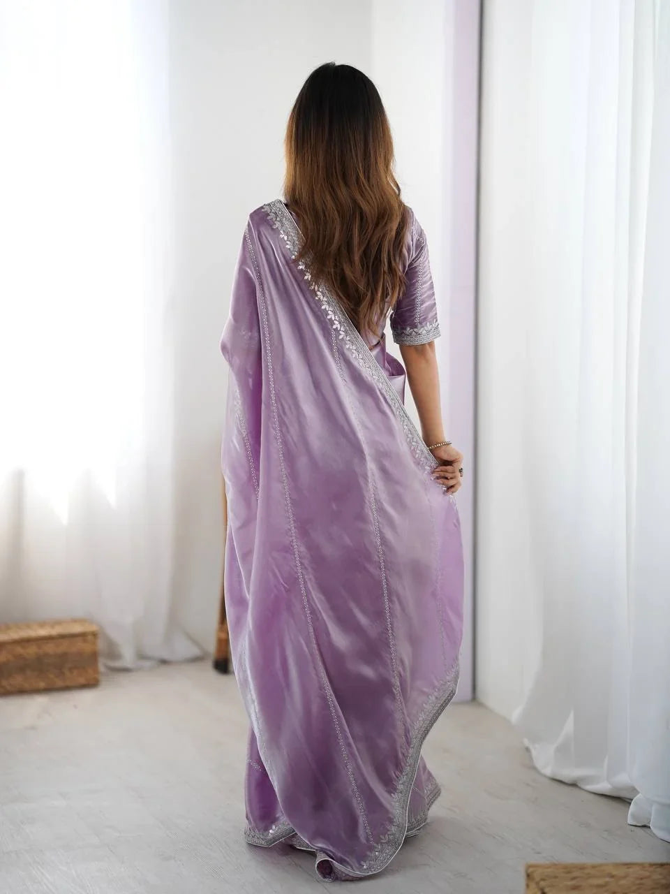 Organza Silk Saree with Thread & Sequin Embroidery | Chicorawear