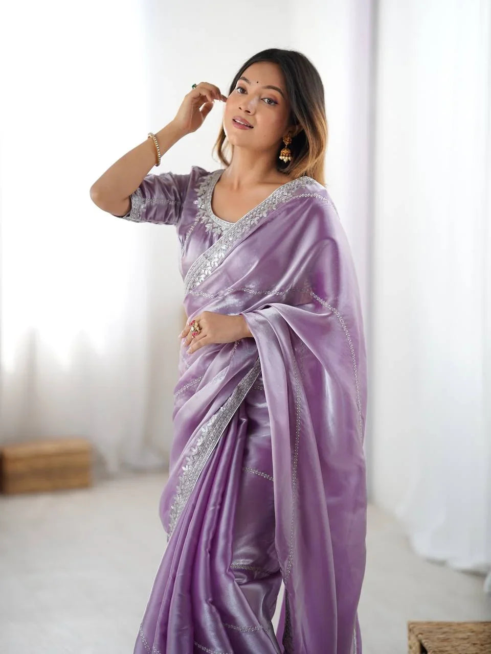 Organza Silk Saree with Thread & Sequin Embroidery | Chicorawear