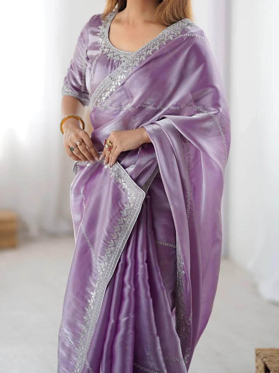 Organza Silk Saree with Thread & Sequin Embroidery | Chicorawear