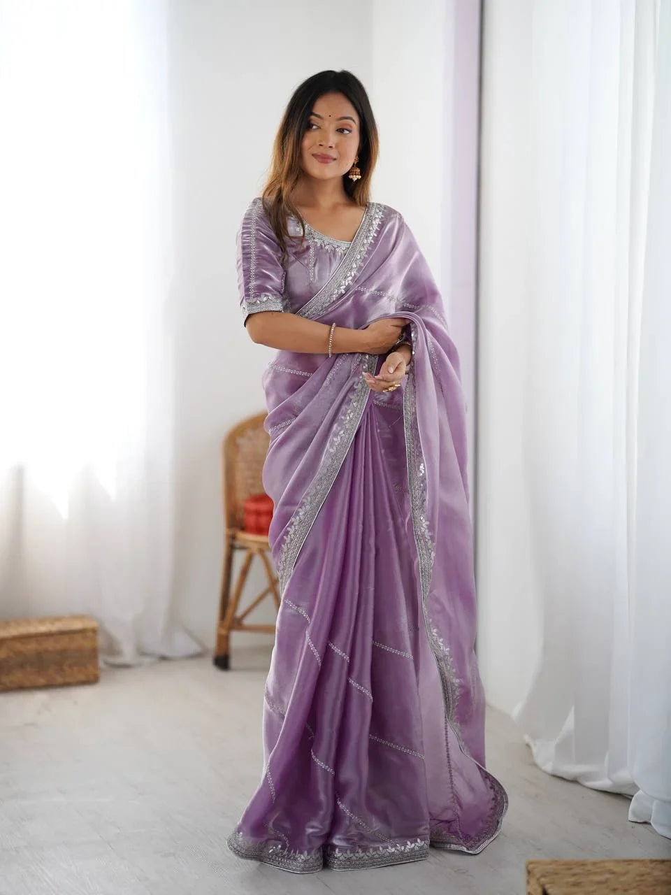 Organza Silk Saree with Thread & Sequin Embroidery | Chicorawear