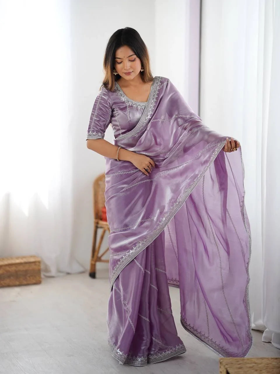 Organza Silk Saree with Thread & Sequin Embroidery | Chicorawear