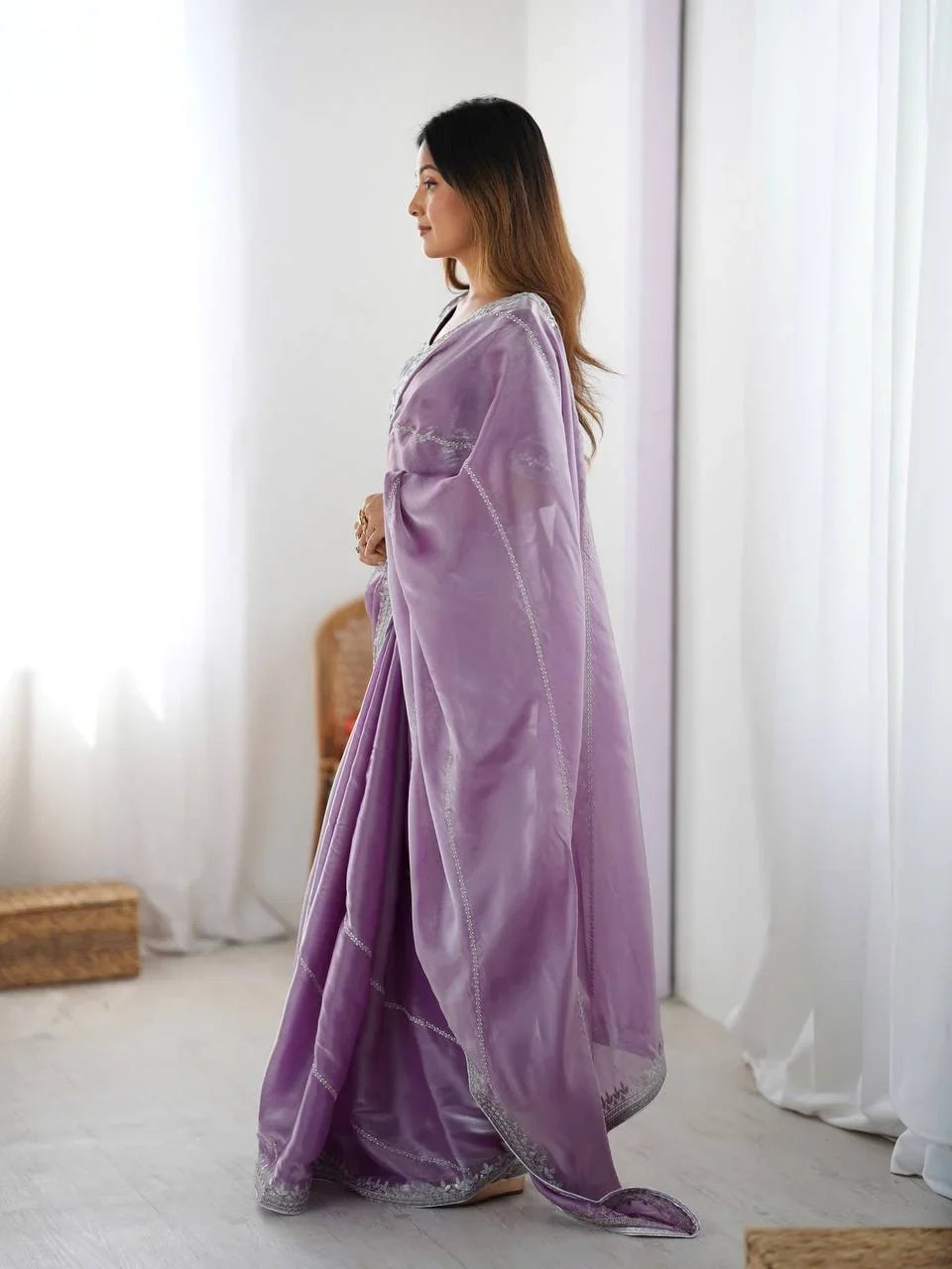 Organza Silk Saree with Thread & Sequin Embroidery | Chicorawear