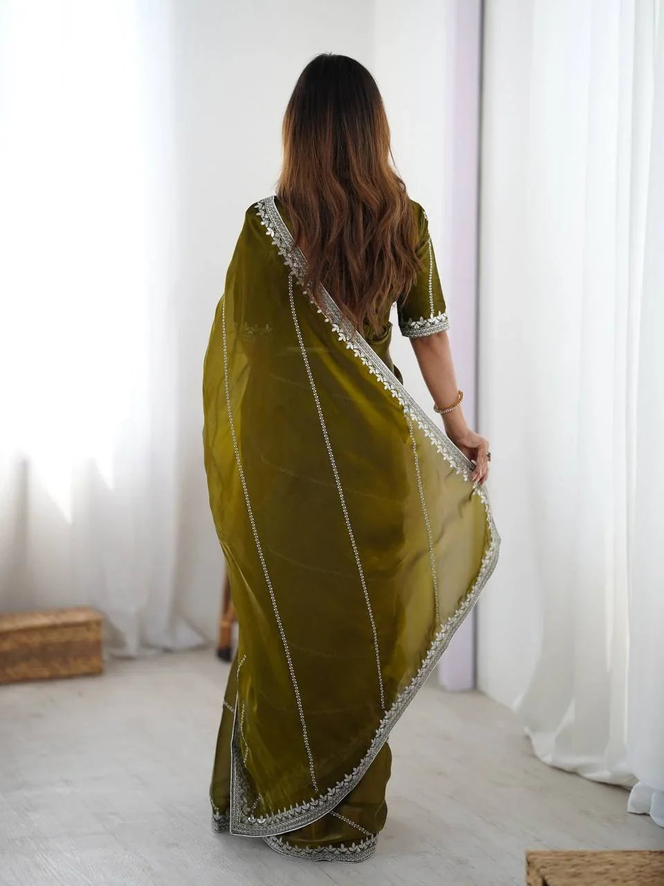Organza Silk Saree with Thread & Sequin Embroidery | Chicorawear