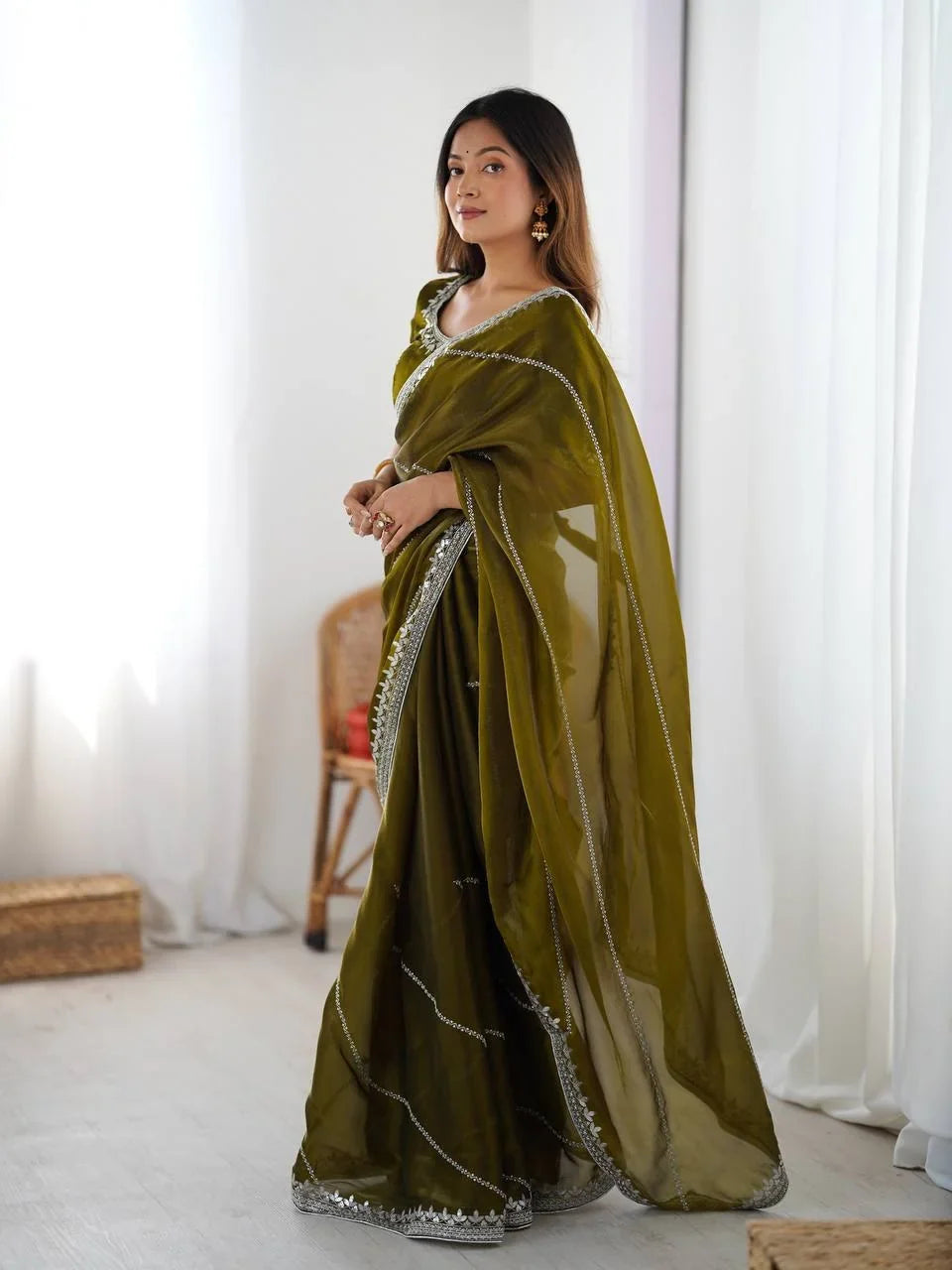 Organza Silk Saree with Thread & Sequin Embroidery | Chicorawear