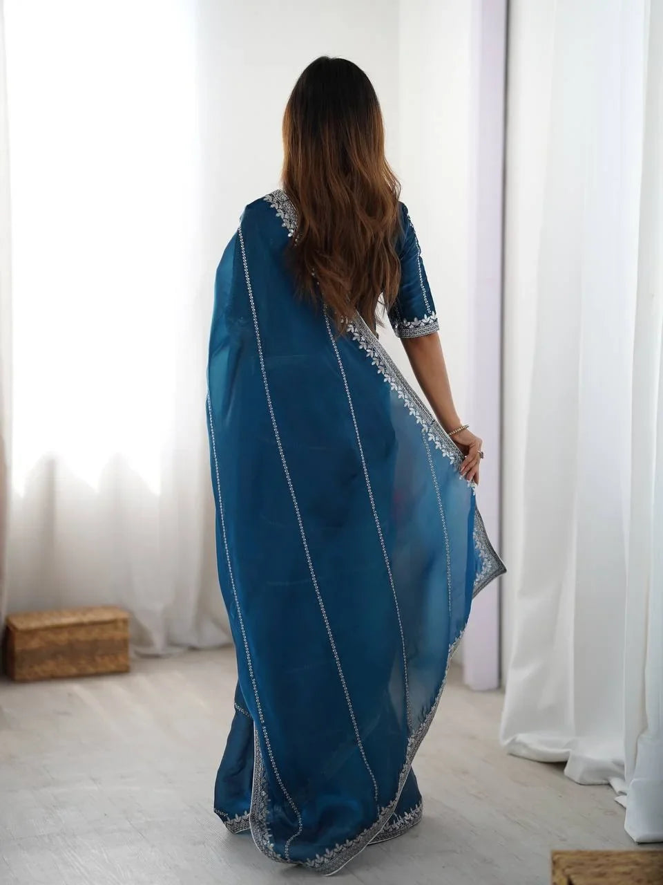 Organza Silk Saree with Thread & Sequin Embroidery | Chicorawear