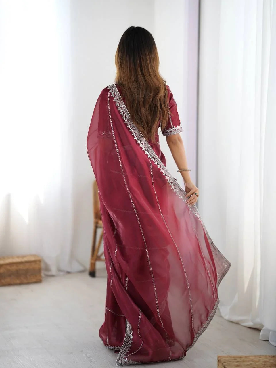 Organza Silk Saree with Thread & Sequin Embroidery | Chicorawear