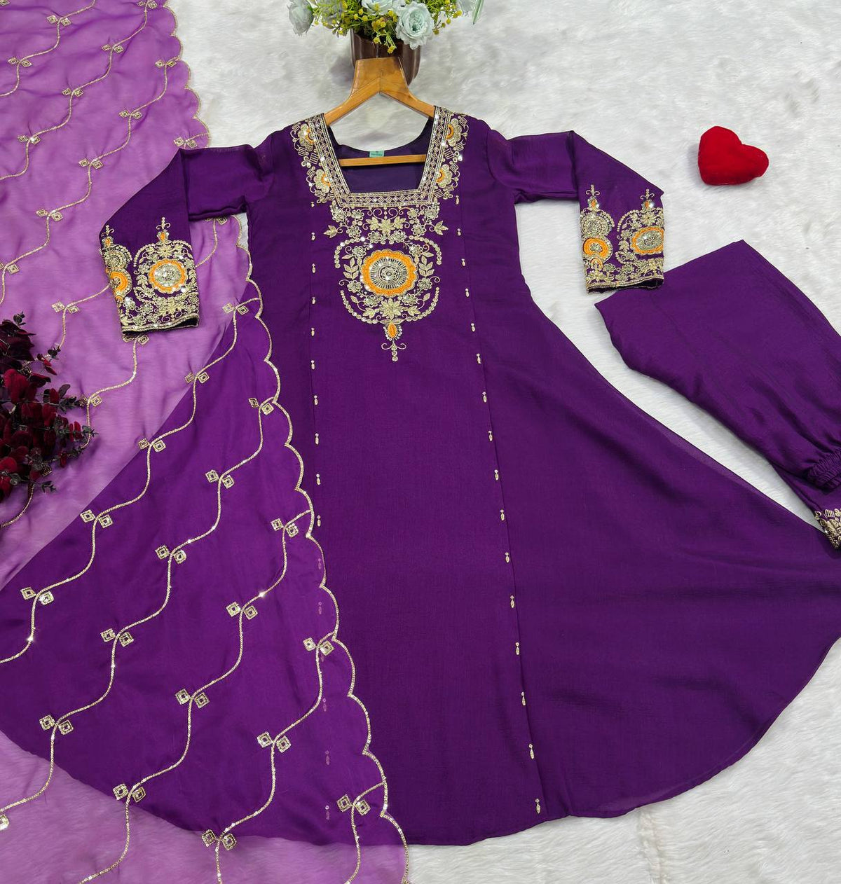 Royal Vichitra Silk Heavy Embroidered Anarkali Suit Set