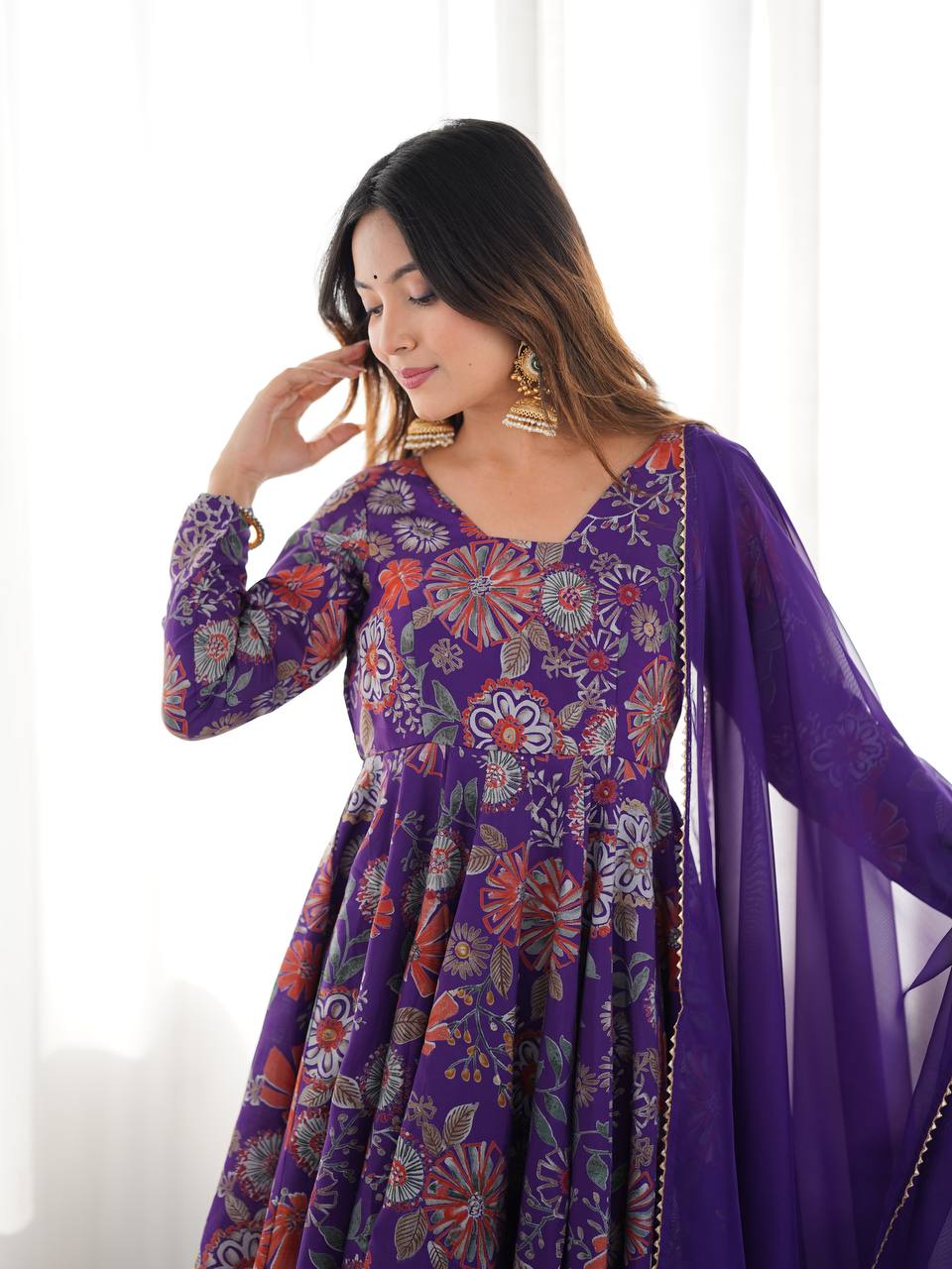 Purple Roman Silk Chanderi Printed Kediya Palazzo Set