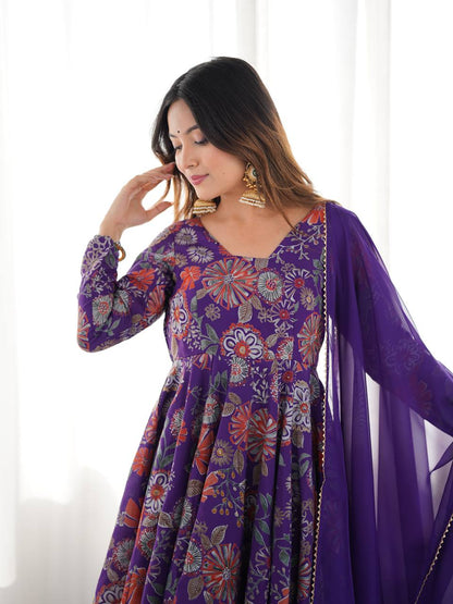 Purple Roman Silk Chanderi Printed Kediya Palazzo Set