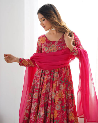 Pink Roman Silk Chanderi Printed Kediya Palazzo Set