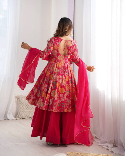 Pink Roman Silk Chanderi Printed Kediya Palazzo Set