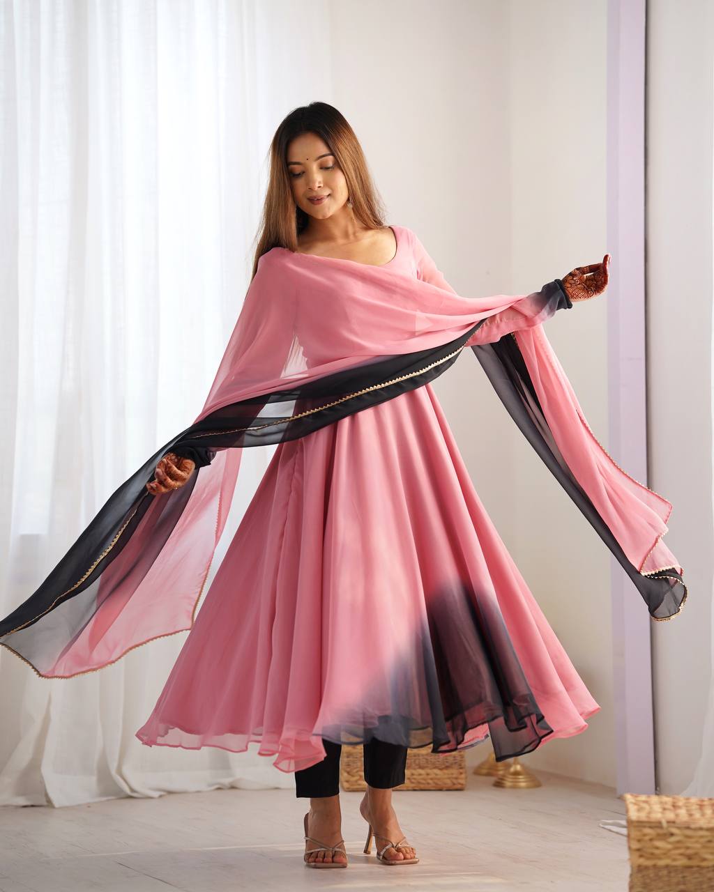 Elegant Pink Fox Georgette Anarkali Suit - Perfect for Festive & Wedding Wear