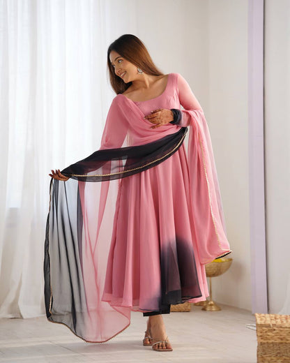 Elegant Pink Fox Georgette Anarkali Suit - Perfect for Festive & Wedding Wear