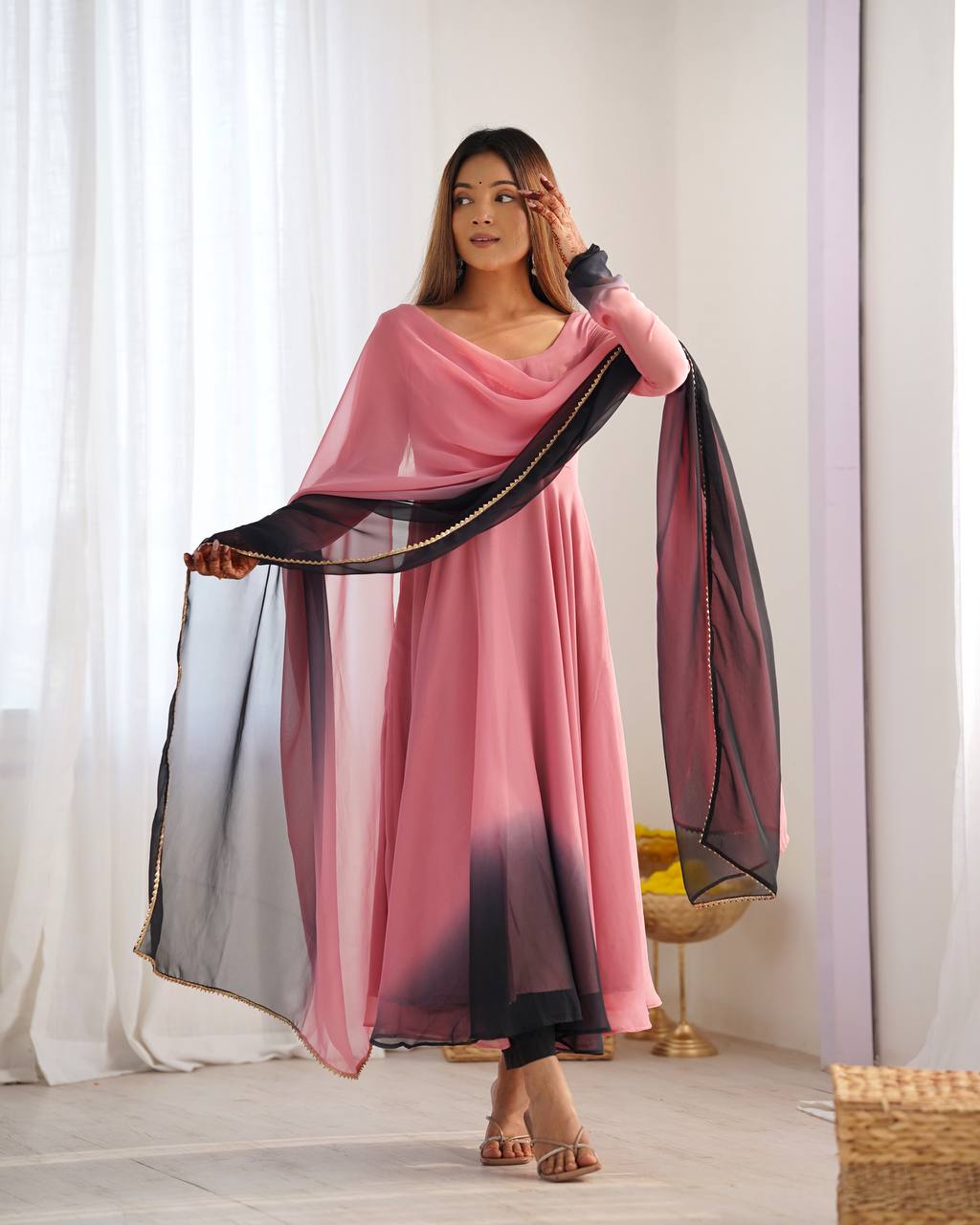 Elegant Pink Fox Georgette Anarkali Suit - Perfect for Festive & Wedding Wear